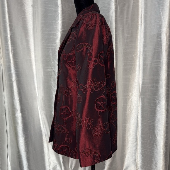 Susan Graver Style Women’s XS  Burgundy Embroidered Sequins Button Up Blazer - Picture 4 of 7